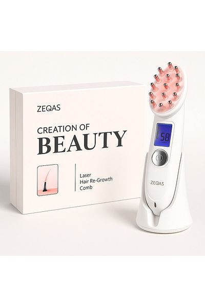 ZEQAS Perie Electrică Laser & Vibrații 7Funcții Fără Fir USB – Regenerare & Anticadere, Albă