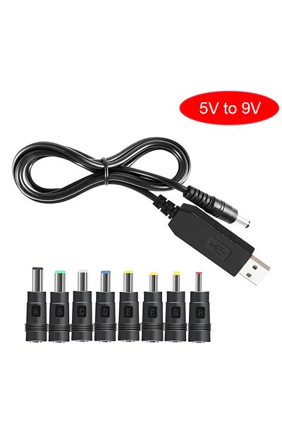 Choice 5V to 9V RGEEK 5.5*2.1mm 5V 9V 12V USB Cable Boost Converter Step-up Cord 8PCS Connectors Cable for