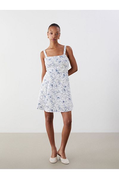 LC Waikiki Rochie mini cu bretele florale cu guler pătrat de sezon nou - S5PD47Z8