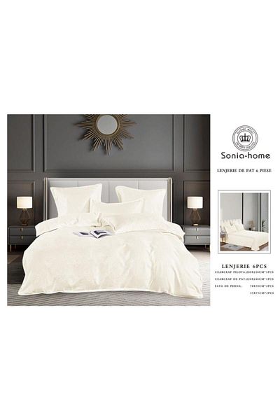Sonia-home 6-piece satin cotton bedding set – Sonia Home Damask Ivory Damask