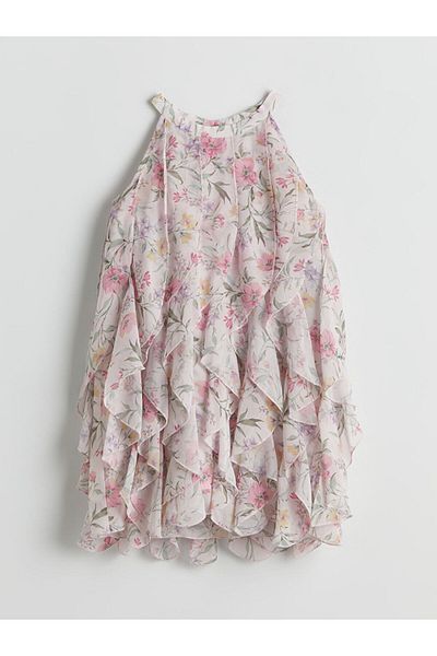 LC Waikiki Pink Halter Neck Floral Girl's Dress