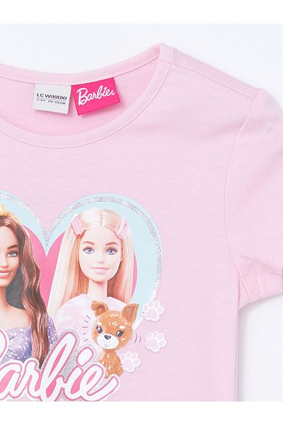 LC Waikiki Crew Neck Barbie Printed Girls' Dress