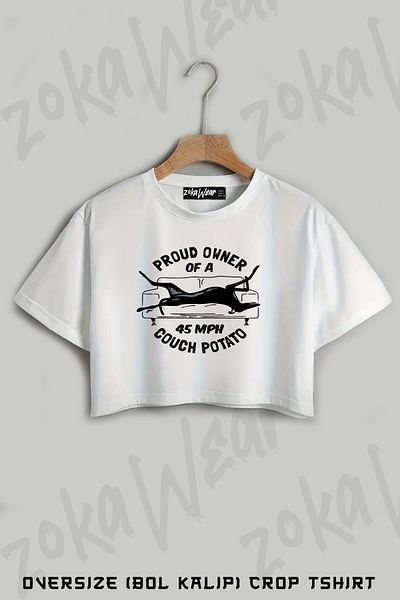 ZOKAWEAR Proud Owner of a 45Mph Couch Printed Oversize Crop T-Shirt