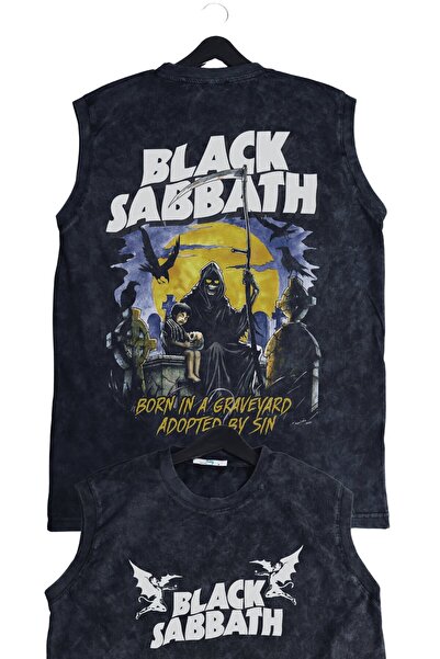 Fuddy Moda Rock Band Black Sabbath Born In Back Printed Πλενόμενο αμάνικο vintage μπλουζάκι