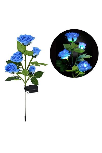 Choice Blue 5 Heads Solar Lights Outdoor Decorative Solar Garden Lights Rose Flower Lawn Lamp for Yard Pati