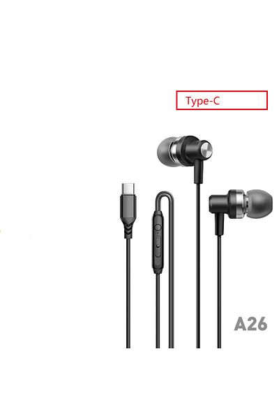 Choice A26-Black Metal stereo tuning digital decoding Type-C wired headphones for Huawei Samsung C flat por