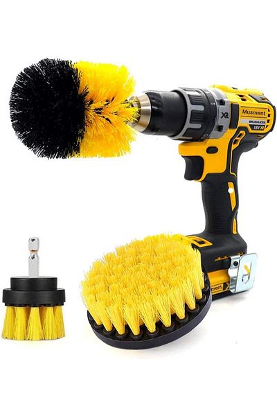 OEM Set of 3 cleaning brushes with adapter for drill/self-tapping tool, Yellow/Black