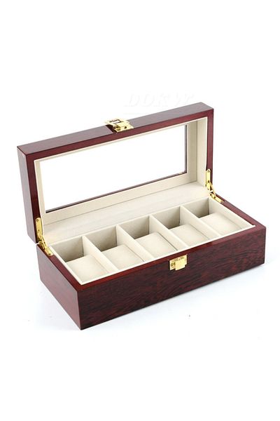 Choice Red 5 slots Wood piano painted watch box Lovers watch storage box Red wood glass skylight display du