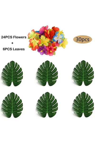Choice No2 Tropical Monstera Palm Leaves Hibiscus Flower Hawaiian Luau Leaves Tropical Party Jungle Beach T