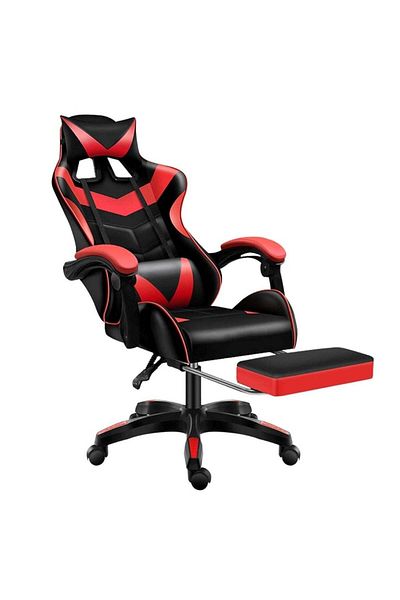 huitich Ergonomic Gaming Chair Heavy Duty Office Throne with Headrest Armrest and Footrest Red