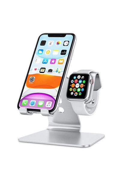 Choice Silver Stand for Apple Watch - 2 in 1 Universal Desktop Stand Holder for iPhone 15 14 13 12 11 All S