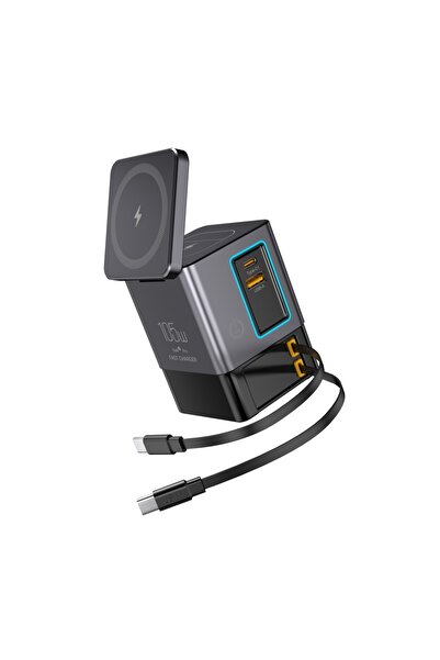 Choice قابس المملكة المتحدة أسود رمادي محطة شحن 105 واط مع كابل USB-C قابل لل...