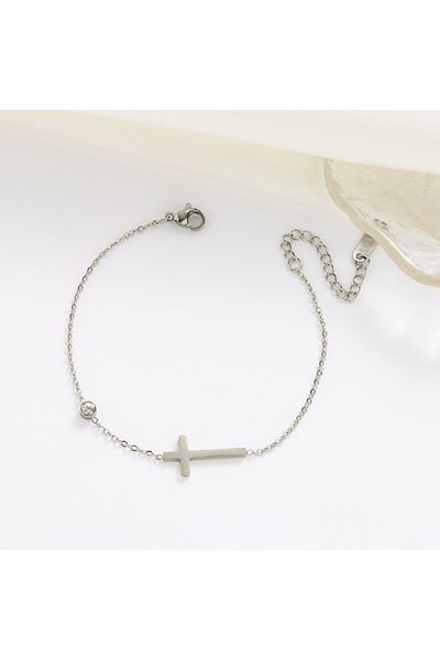 Choice Sliver Bracelet Cross Bracelet for Women Simple Single Chain Fancy Cross Anklet Charm with Shiny CZ
