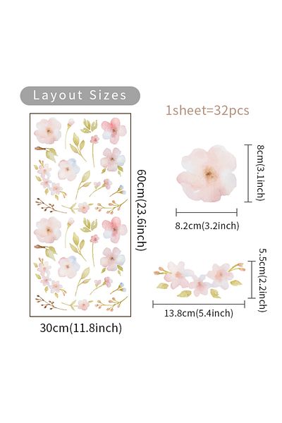Choice Flower E Pink Flowers Wall Stickers for Living Rooms, Background Wall Decoration, Self-adhesive Viny