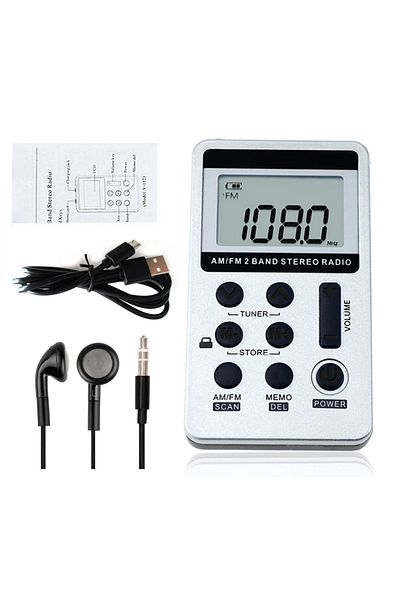 Choice White HanRongDa HRD-103 AM FM Digital Radio 2 Band Stereo Receiver w/ Headphones LCD Screen Recharge
