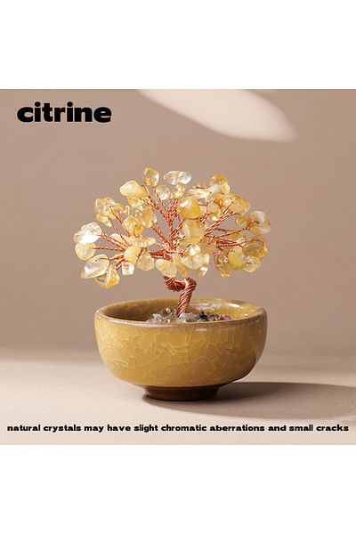 Choice 1PC Citrine 1PC Natural Crystal Tree Handmade Tree Copper Wire Life Small Bowl Flowerpot Base Reiki