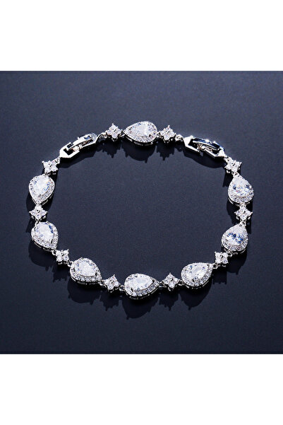 Choice سوار ZAKOL الكلاسيكي ذو اللون الفضي بتصميم قطرة الماء الهندسي للنساء م...