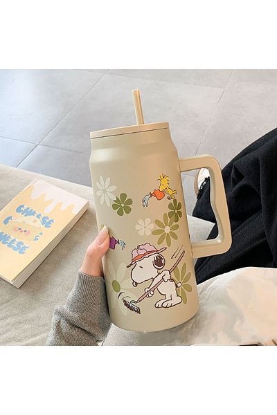Miniso 1500ML J Insulated Cup Large Capacity Straw Water Cup Black Portable Stainless Steel Cup Children'S