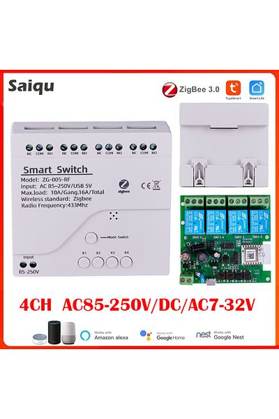 Choice Ac85-250v 4ch Zigbee Tuya Smart Home Relay Module 85-250v Relay Ac Dc 7-32v 85-250v Works Alexa Goog