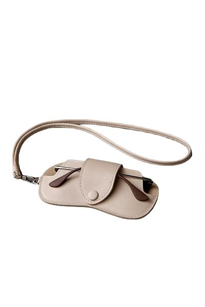 DUTRIEUX WHITE Compact size fashion PU leather glasses case, durable PU glasses bag with neck strap, suitable