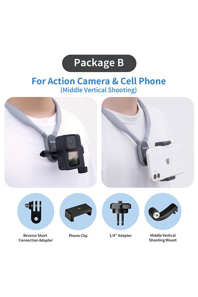 Choice Whit Phone Clip TELESIN Silicone Neck Hold Mount for GoPro Hero 13 12 11 10 9 8 Insta360 DJI Osmo Ac