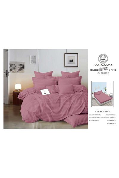 Sonia-home 6-piece satin cotton linen set with elastic – Sonia Home Damasc Burgundy