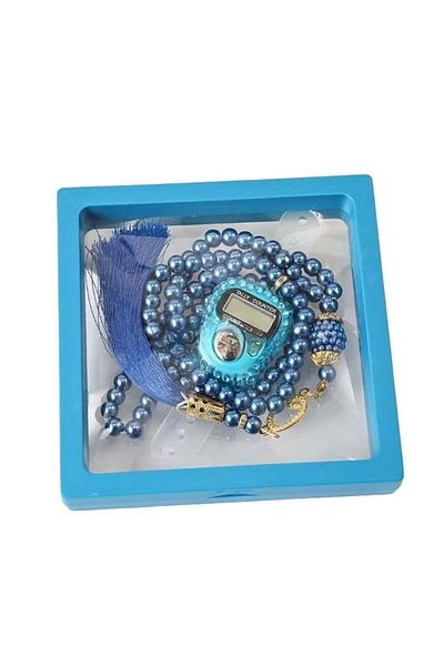 huitich Digital Elegance 99 Glass Bead Tasbeeh Gift Set with Digital Counter Blue