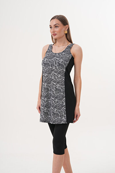 vawensea Kadın Likralı Taytlı Elbise Mayo Yaprak Desenli