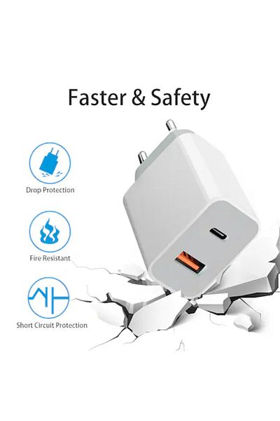 ABYZ 18W PD mains charger, 2 USB-C and USB A outputs, white gray