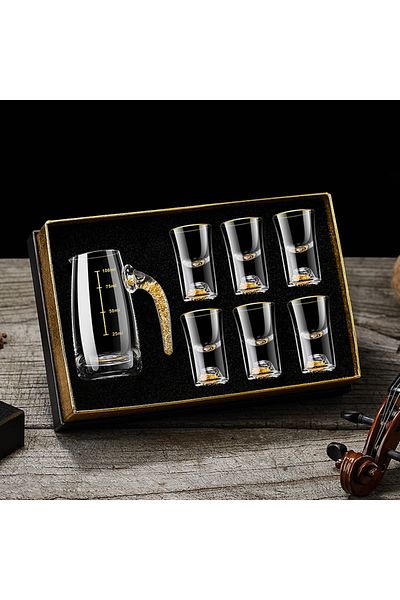 Choice 6 cups in a pot Gold foil Baijiu cup wine dispenser set Household small wine glass wine cup wine pot