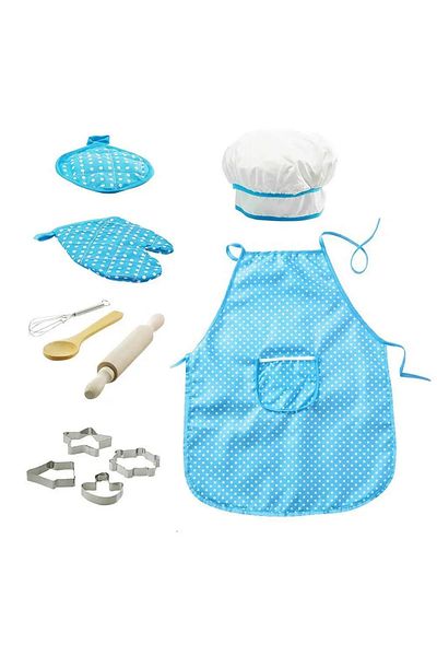 Choice 11pcs blue Apron for Little Girls 4/11Pcs Kids Kitchen Cooking Baking Pretend Play Set Simulation Pi