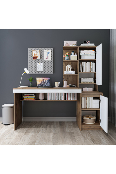 ROOMART NORA RAFLI ÇALIŞMA MASASI , ÇALIŞMA OFİS MASASI SAĞ DOLAPLI, BİLGİSAYAR MASASI