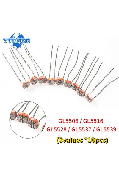 YTDMEN 50PCS Photo Light Sensitive Resistor GL5506 GL5516 GL5528 GL5537 GL5539 Photoresistor Kit Photoco...