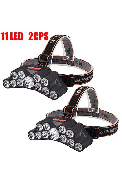 Choice 11 LED 2PCS 5/11 LED Headlamp Strong Light Head Lamp USB Rechargeable Headlight Built-in 18650 Batte