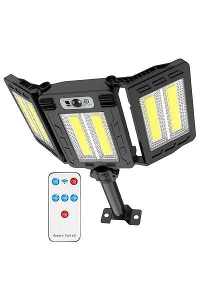 Teno Lampa Solara Stradala 6 LED-uri Teno®, 3 capete, protectie IP65, Waterproof, exterior, negru
