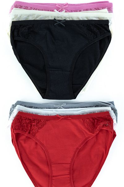 Oppland Women's Bikini Panties 10 Lu Solid Color Lace Pure Cotton Textured Classic V Cut Ultra Comfortable