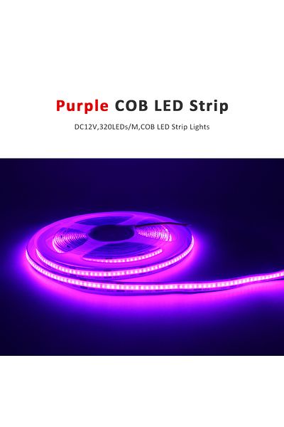 Choice 5m Purple 12V COB LED Strip Light 320LEDs/m High Density RA90 Warm Nature Cool White Red Ice Blue Ye