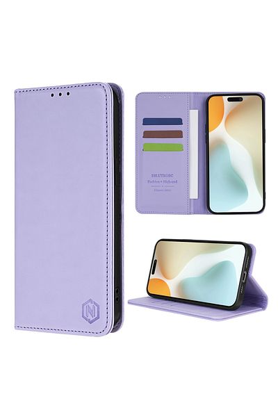 Choice iPhone 12 Lavender Wallet Skin friendly Card Slot Strong Magnetic Flip Leather Case For iPhone 15 Pr