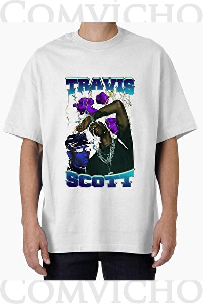 COMVİCHO تي شيرت مطبوع بتصميم ترافيس سكوت v16 للجنسين