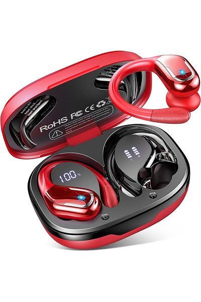 Choice Red Bluetooth 5.3 Headphones Waterproof Wireless Earbuds 75H Playback Noise Cancelling Bluetooth Ear