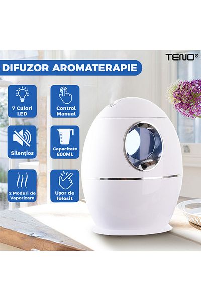 Teno Teno® Aromatherapy Diffuser, ultrasonic, 7 LED colors, 800ml capacity, white