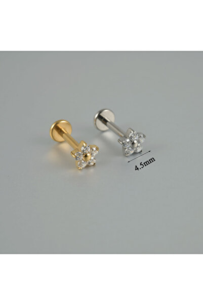 Choice نمط فضي 1 زهرة 1 قطعة ASTM F136 التيتانيوم الزركون شحمة الأذن مسطحة الظهر شحمة الأذن حلزونية تراجوس صليب القمر