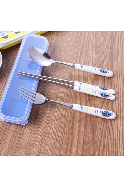 Miniso 1 Cartoon Miniso Stitch Spoon Fork Chopsticks Anime Cutlery Sets Kawaii Fashion Kitchen Utensils Ch.