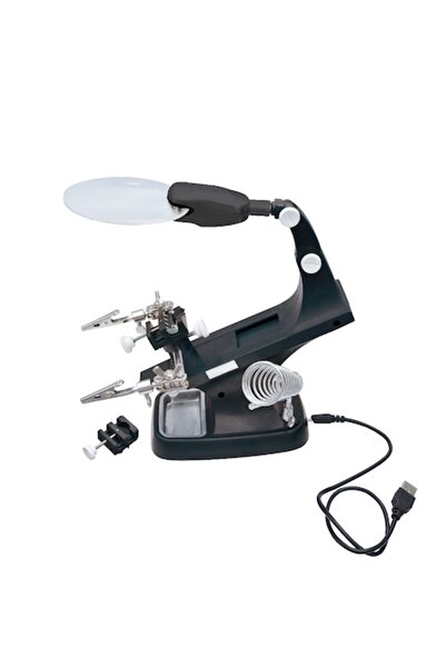 Magnifier Lupa de masa cu led, marire 3x, 4,5X, suport, brat flexibil si clesti de fixare