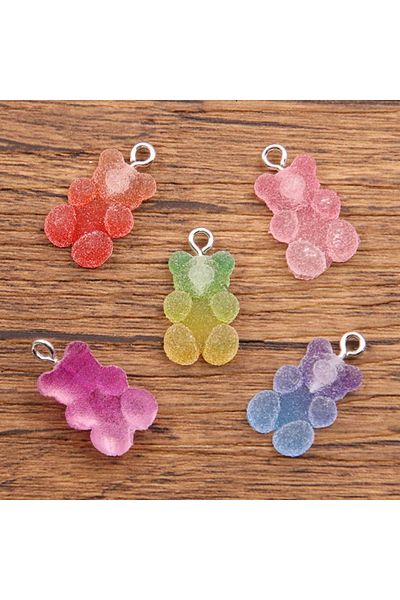 Choice Mix Bear 20Pcs Mix Size Colorful Bear Hearts Charms Resin Cabochons Glitter Gummy Candy Necklace Key