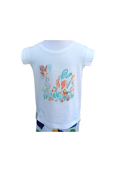 nk kids Girl's T-Shirt Fulya Printed Ecru Colored 100% Cotton Sleeveless Asymmetrical Waist