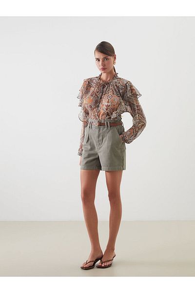 LC Waikiki Jeans Green Women's Jean Shorts with Belt