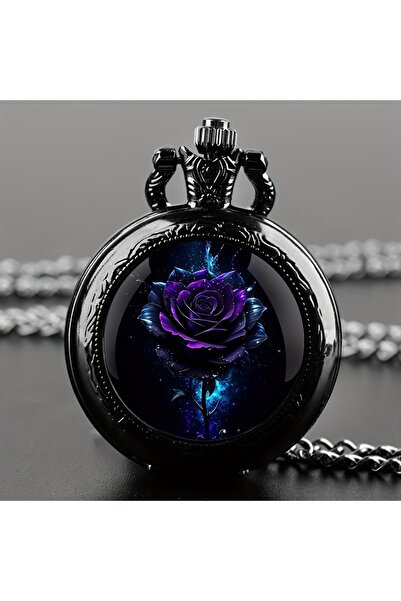 Choice ساعة جيب بحركة كوارتز وردية سوداء أرجوانية، سلسلة قلادة سوداء أنيقة، ت...