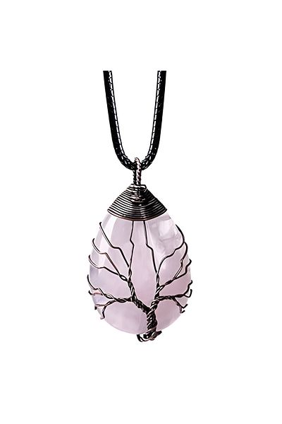 Choice Rose Quartz Handmade Natural Crystal Rose Quartz Tree Amethyst Pendant Jewelry Couple Decoration DIY