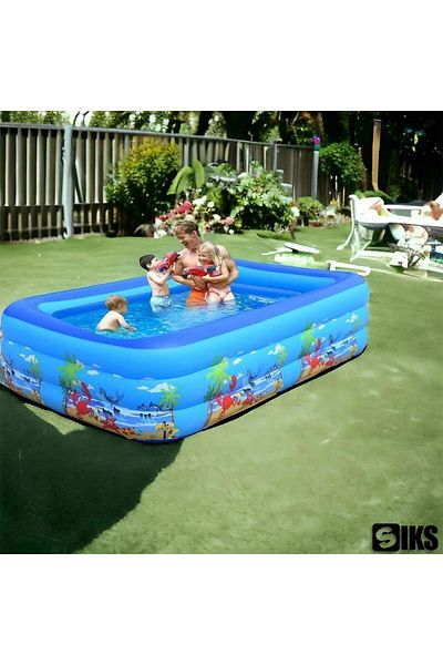 SIKS Inflatable Pool For Children, Outdoor / Garden, 130 X 90 X 45 Cm, 3 Inflatable Rings